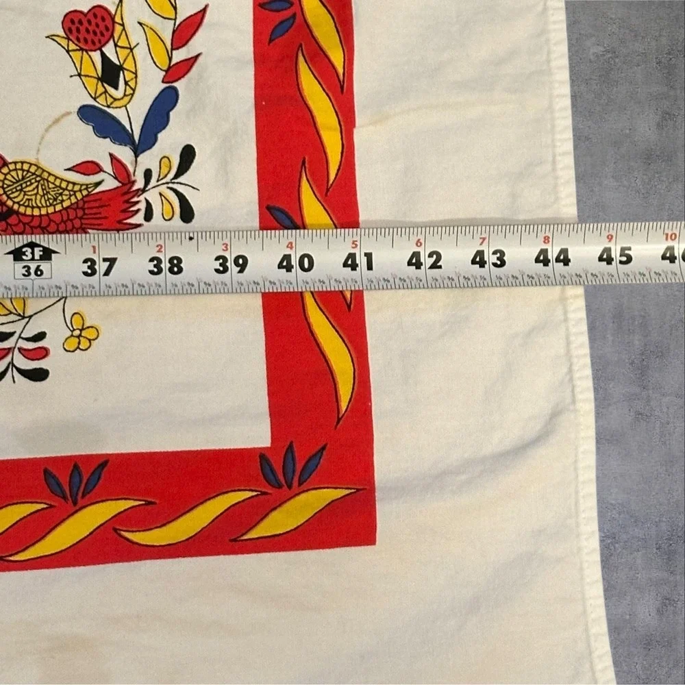 Vintage‎ Folk Art Tablecloth 51x44 Cream Red Scandinavian Heart